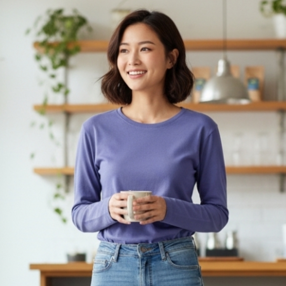 L.L. Bean Womens Long Sleeve Top 100% Cotton Tee Normcore Minimalist Purple SP